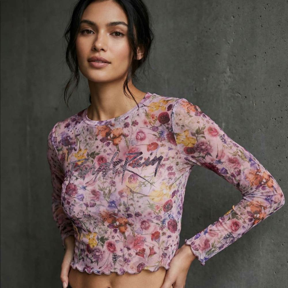 Prince - Purple Rain Logo Floral Crop top - Roze